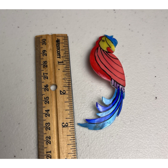 Vintage Parrot Bird Brooch Lot Macaw Parakeet Budgie Pins Jewelry Enamel & Wood - Picture 4 of 13